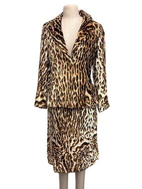 Vintage Bill Blass Leopard Print Velvet Skirt Suit | 2-Piece Blazer Skirt Set